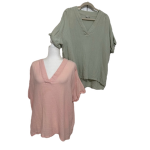 Wonderly High Low 100% Cotton Gauze Drip Shoulder V-Neck Tops